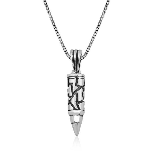 Men's Necklace - Sterling Silver Textured Bullet Pendant