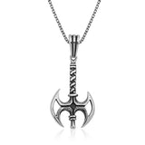 Men's Necklace - Sterling Silver Oxidized Double Axe Pendant