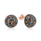 Sterling Silver Stud Earrings - Multi-Color Zirconia Pave Dome