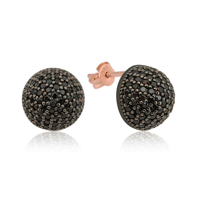 Stud Earrings - Rose Gold Plated Sterling Silver Black Zirconia Pave