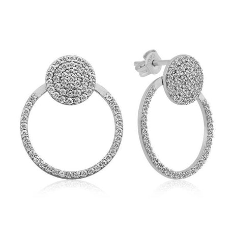 Sterling Silver Pave Zirconia Drop Hoop Earrings