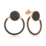 Rose Gold Plated Sterling Silver Black Zirconia Open Hoop Earrings