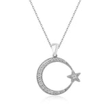Sterling Silver Pavé Zircon Crescent Moon & Star Necklace