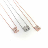 Rose Gold Plated Initial Necklace - Zirconia Letter & Evil Eye Charm