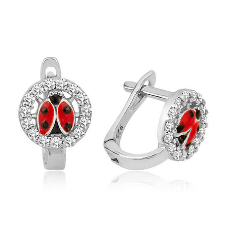 Kids' Earrings - Sterling Silver Ladybug Zircon Hoop