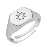 Adjustable Sterling Silver Ring - North Star Starburst Solitaire