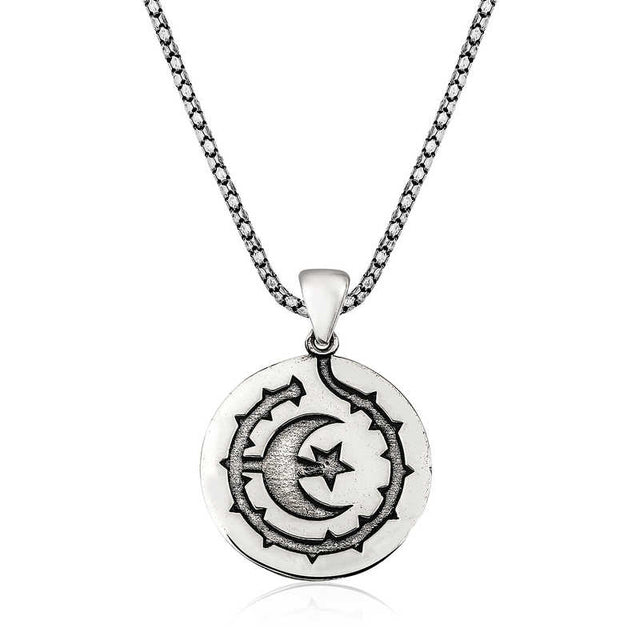 Men's Necklace - Oxidized Sterling Silver Crescent Moon Star Pendant