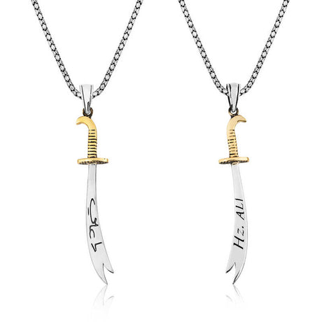Zulfiqar Sword Necklace - Sterling Silver & Gold-Tone Hz. Ali Pendant