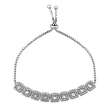 Sterling Silver - Dazzling Square Halo Adjustable Bolo Bracelet
