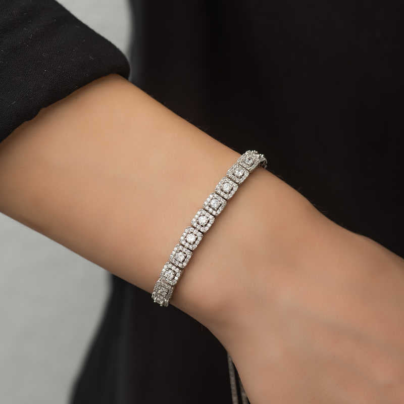 Adjustable Bolo Bracelet - Sterling Silver Sparkling Halo Cluster