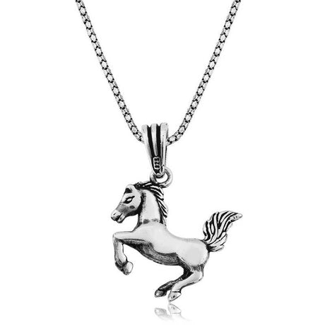 Sterling Silver Rearing Horse Pendant Necklace - Equestrian Charm