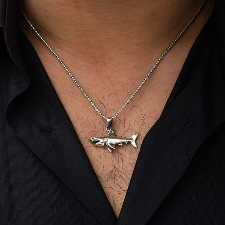 Sterling Silver Necklace - Fierce Shark Pendant for Ocean Lovers