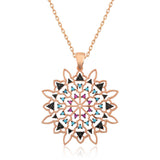 Rose Gold Plated Sterling Silver Medallion Necklace - Multi-Color Geometric Design