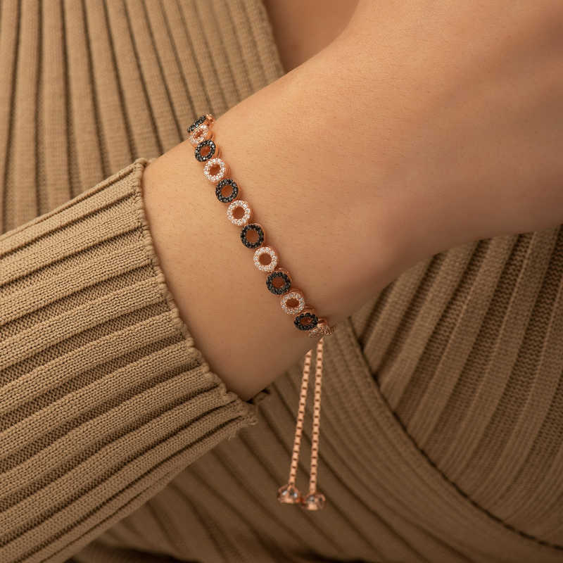 Adjustable Bolo Bracelet - Rose Gold-Tone Pave Circle Design