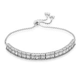 Adjustable Bolo Bracelet - Silver-Tone Baguette CZ Tennis Style
