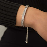 Adjustable Bolo Bracelet - Silver-Tone Baguette CZ Tennis Style