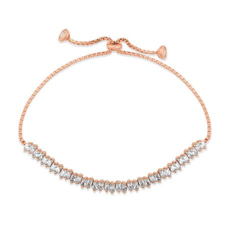 Rose Gold Plated Adjustable Bolo Bracelet - Baguette Stone Tennis Style