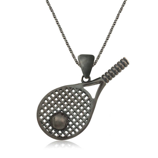 Necklace - Oxidized Sterling Silver Tennis Racket Pendant