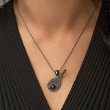 Necklace - Oxidized Sterling Silver Tennis Racket Pendant