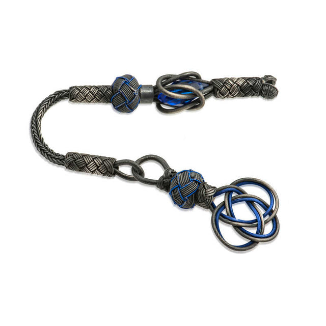 Oxidized Silver Prayer Bead Tassel - Handcrafted Woven Design with Blue Accents