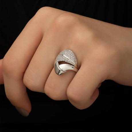 Ring - Sterling Silver Tone Cubic Zirconia Pavé Statement Ring