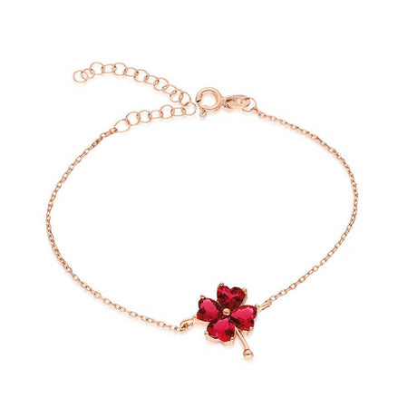 Bracelet - Rose Gold Plated Silver Dainty Red Heart Clover