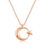 Necklace - Rose Gold Plated Crescent Moon & Star Pendant