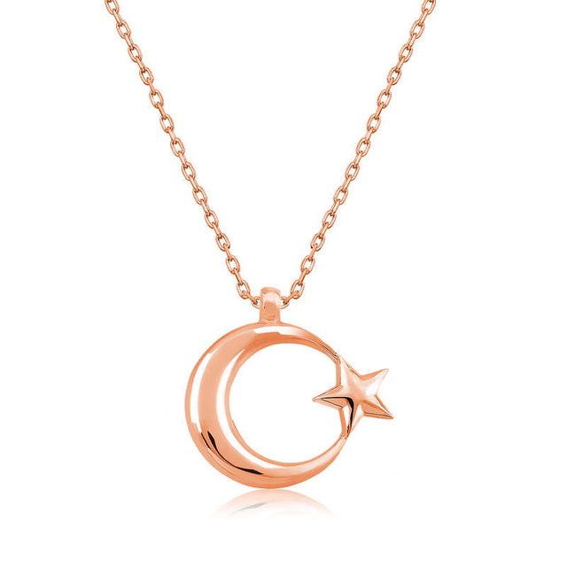 Necklace - Rose Gold Plated Crescent Moon & Star Pendant