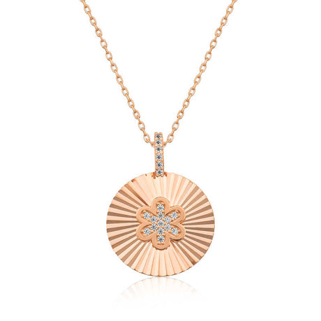 Rose Gold-Tone Clear Stone Sunburst Flower Necklace