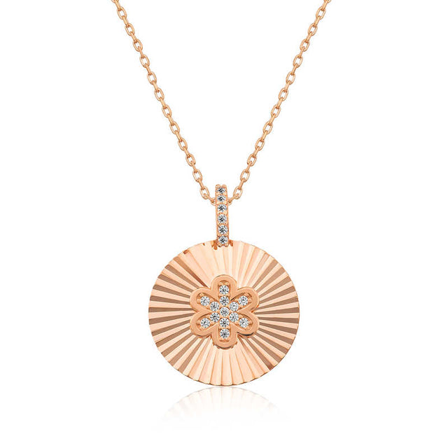 Rose Gold-Tone Clear Stone Sunburst Flower Necklace