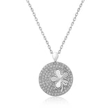 Necklace - Sterling Silver Zircon Pave Clover Medallion