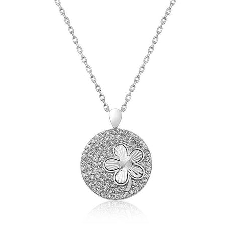 Necklace - Sterling Silver Zircon Pave Clover Medallion