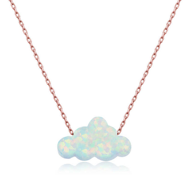 Necklace - Rose Gold Plated White Opal Cloud