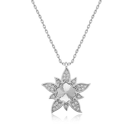 Sterling Silver Necklace - Sparkling Cubic Zirconia Lotus Pendant