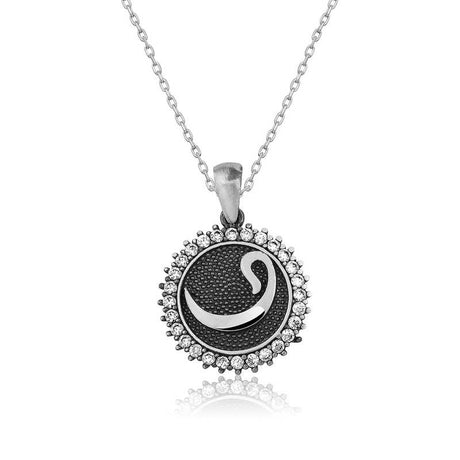 Necklace - Sterling Silver Vav Calligraphy Zircon Pendant
