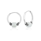 Hoop Earrings - Sterling Silver White Bead Dainty Design