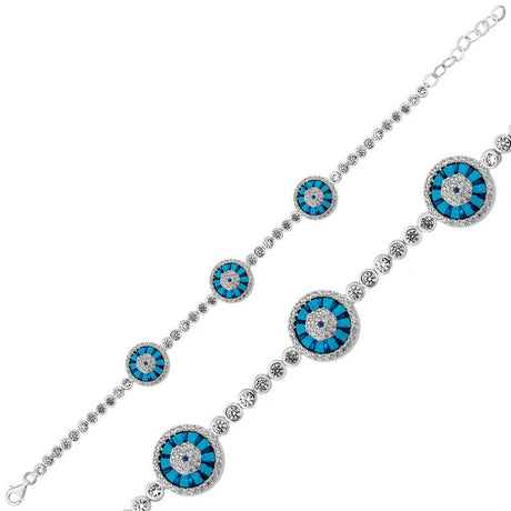 Sterling Silver Evil Eye Charm Bracelet with Dazzling Zirconia