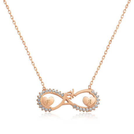 Infinity Heart Initial Necklace - Rose Gold Plated with Sparkling Stones