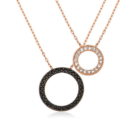 Layered Necklace Set - Rose Gold Plated Pave Circle Design