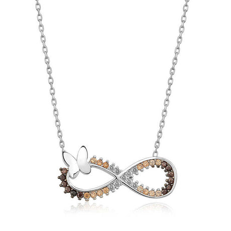 Sterling Silver Butterfly Infinity Necklace with Multi-tone CZ