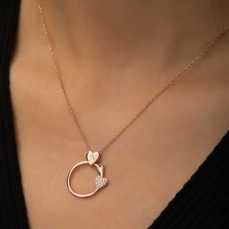 Necklace - Rose Gold Plated Initial Heart & Arrow Zirconia