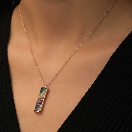 Personalized Rainbow Bar Necklace - Rose Gold Plated Sterling Silver