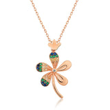 Rose Gold Plated Necklace - Sparkling Multi-Stone Floral Clover
