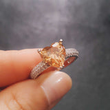 Heart Solitaire Ring - Silver-Tone with Champagne Stone