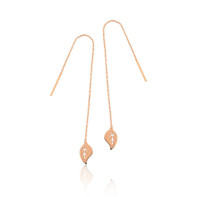 Threader Earrings - Rose Gold Tone Delicate Leaf Design