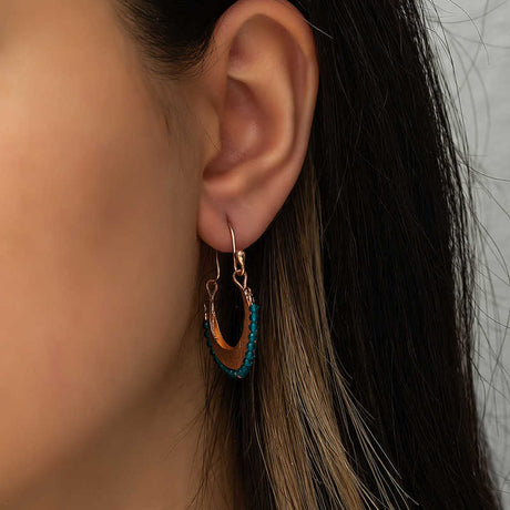 Hoop Earrings - Rose Gold Tone Turquoise Beaded Bohemian Style