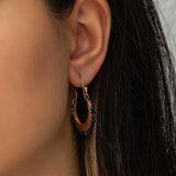 Boho Crescent Earrings - Rose Gold-Tone with Navy Blue Stones