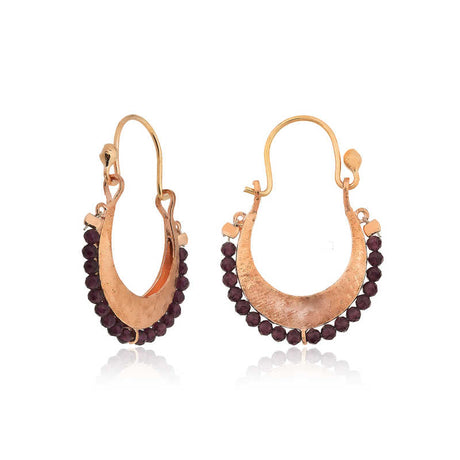 Bohemian Hoop Earrings - Gold-Tone with Bordeaux Beads