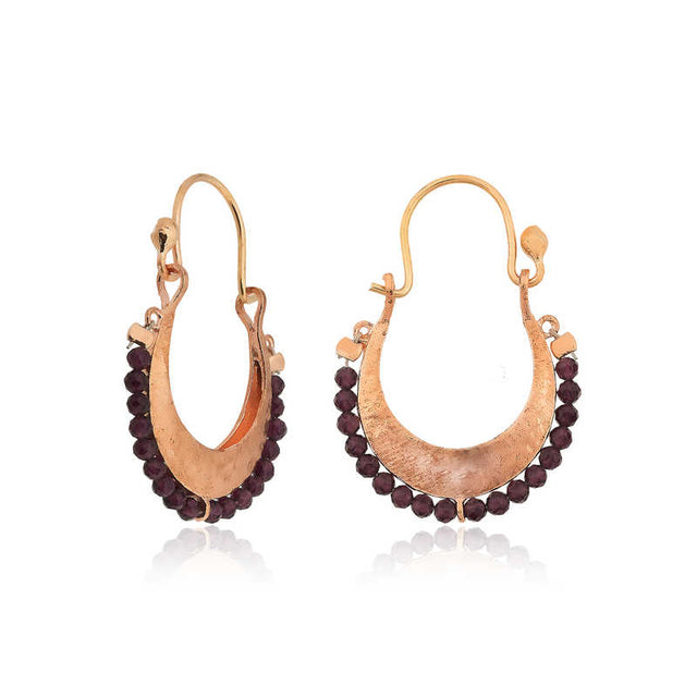 Bohemian Hoop Earrings - Gold-Tone with Bordeaux Beads