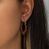 Boucles d'oreilles créoles bohèmes - ton or avec perles bordeaux